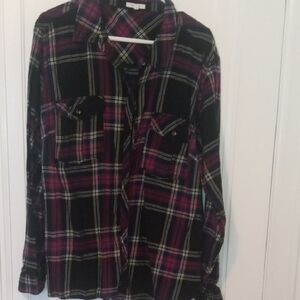 women 3x long sleeve button front maurices black with red white dark green